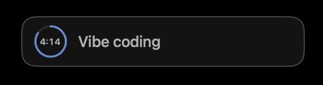 Stream overlay showing 'Vibe coding' with a 4:14 countdown ring